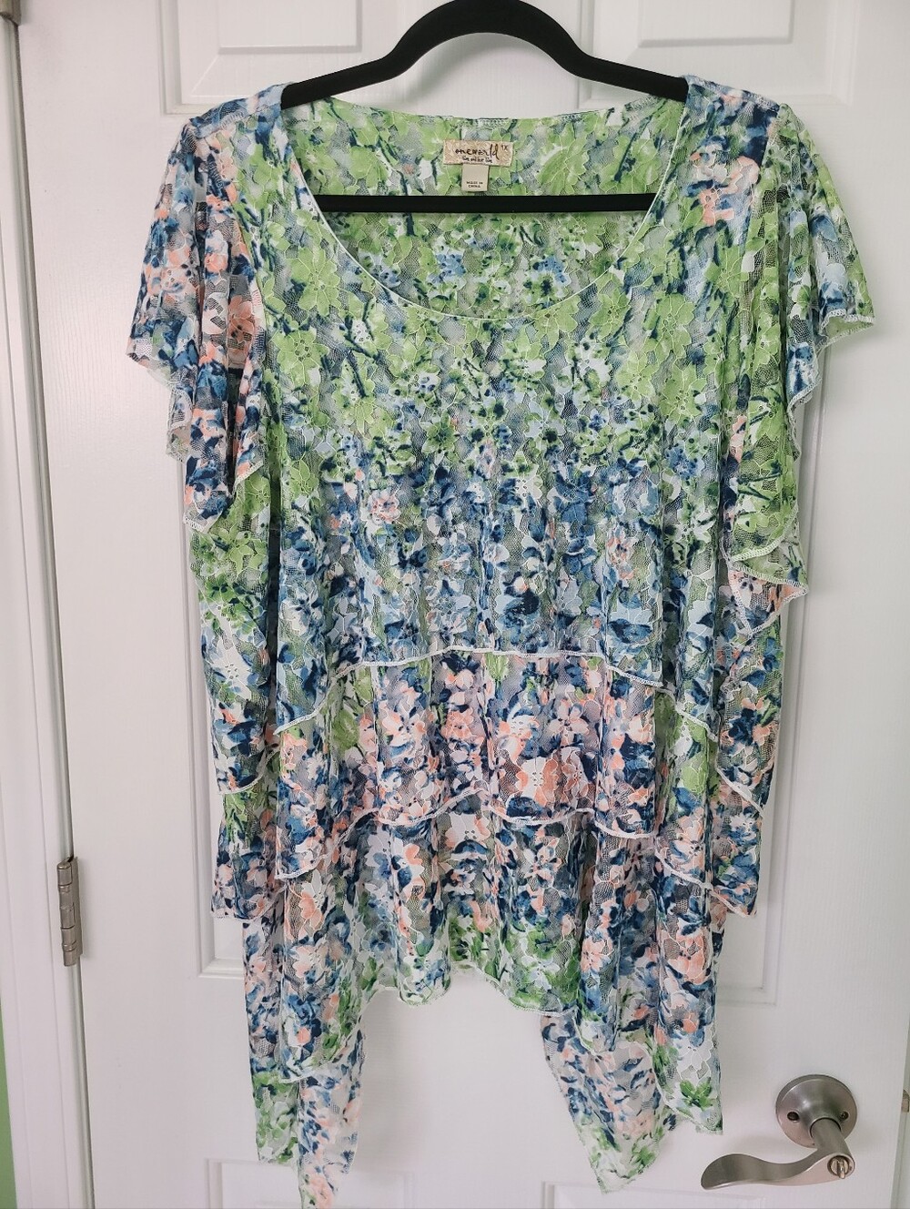 ONE WORLD Green Blue Blush Floral Tunic